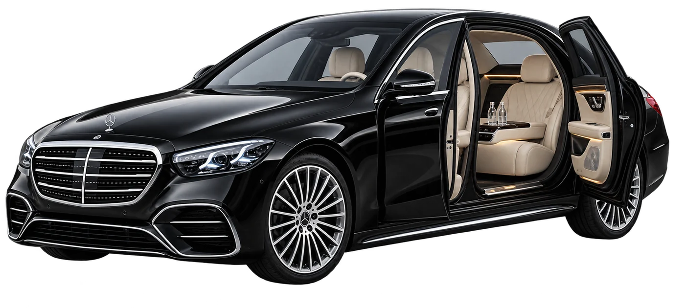 Mercedes-Benz S-Class luxury rear cabin prepared for chauffeur passenger