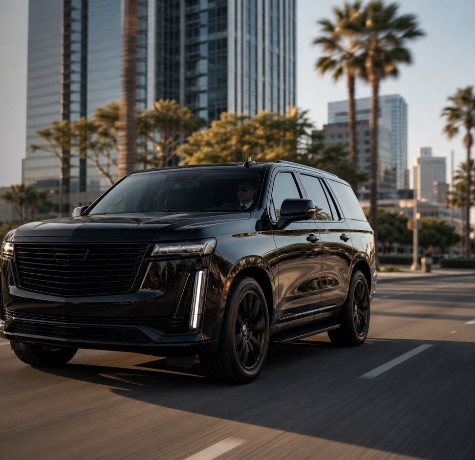 Cadillac Escalade in motion for punctual arrival campaign