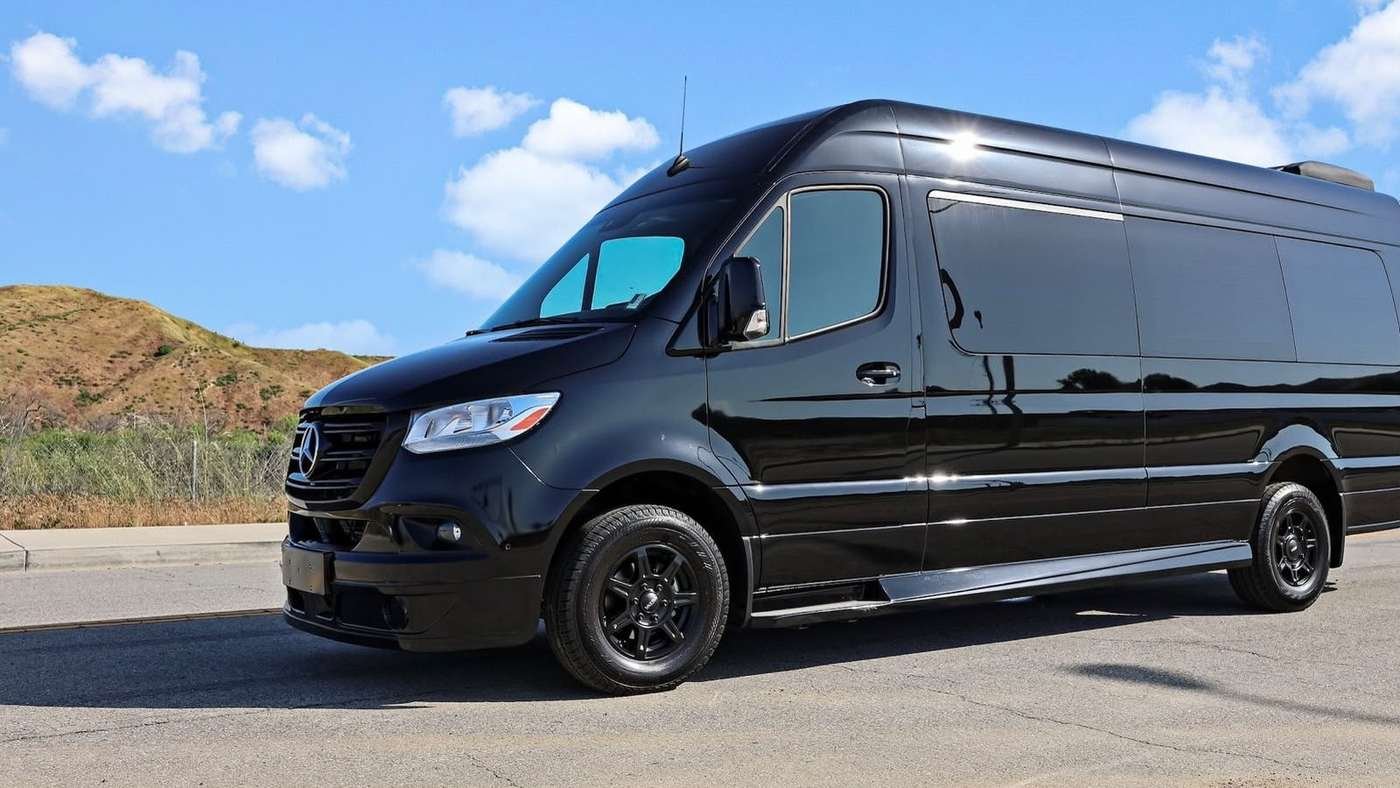 Black Mercedes-Benz Sprinter executive van operated by Beverly Hills Lux Ride