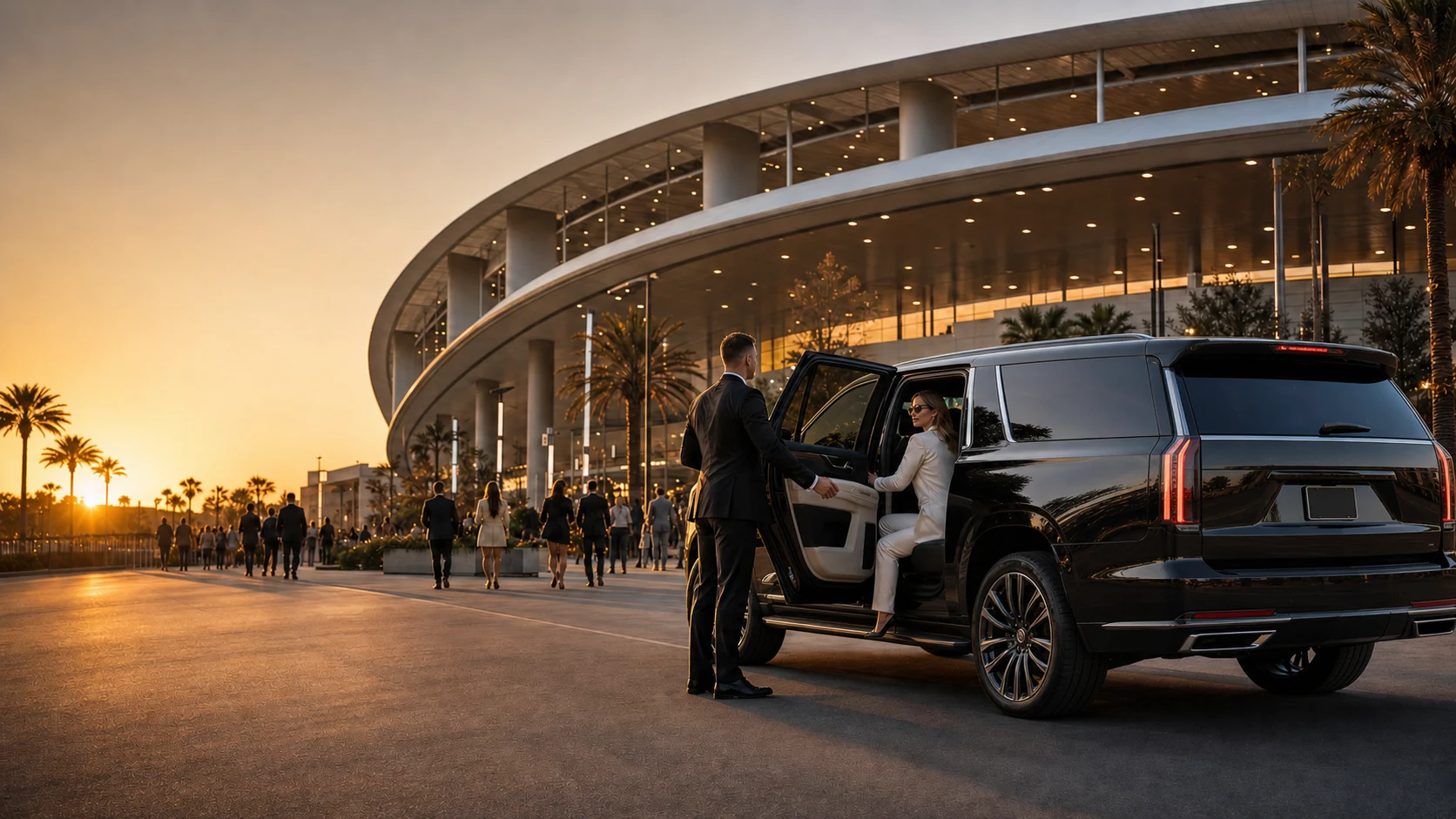 Luxury chauffeur arrival for World Cup 2026 at SoFi Stadium in Los Angeles
