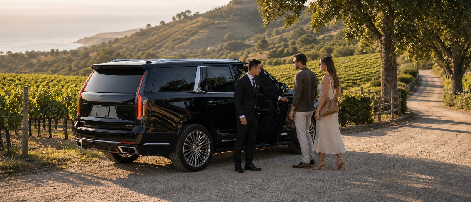 Chauffeur loading luggage into a luxury SUV for a cruise terminal transfer in Los Angeles